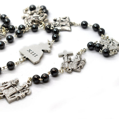 Stations of the Cross Rosary – Hematite Beads, Handmade Italian Via Crucis Chaplet