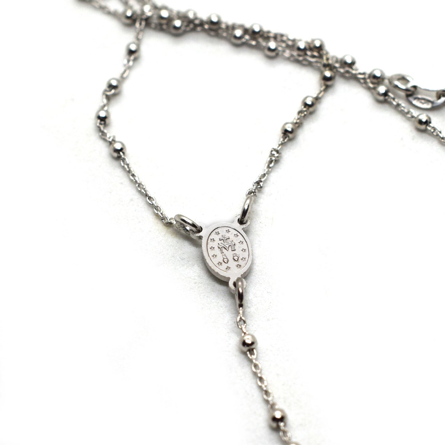 Rhodium-Plated Sterling Silver Rosary Necklace | Handmade Italian Crucifix & Miraculous Medal