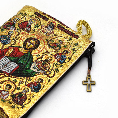Tree of Life Rosary Pouch – Icon Tapestry Rosary Case – Catholic Wallet with Jesus and Apostles