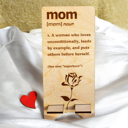 Mom Definition Phone Stand – Mother’s Day Gift, Birthday Gift for Mom, Wooden Phone Holder