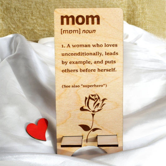 Mom Definition Phone Stand – Mother’s Day Gift, Birthday Gift for Mom, Wooden Phone Holder