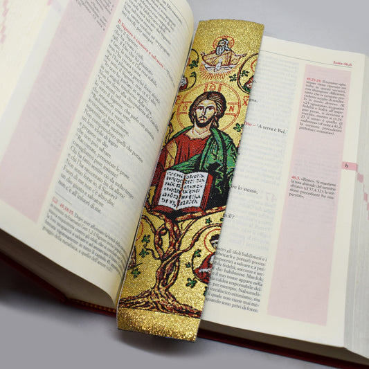 Tree of Life Fabric Bookmark – Byzantine Icon of Jesus and Apostles, Christian Art Gift, Handmade in Italy