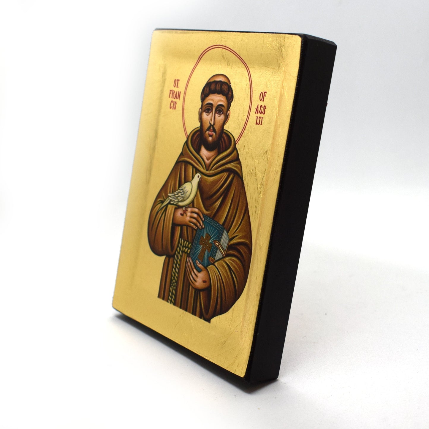 🕊️ Saint Francis of Assisi Greek Orthodox Icon – Handmade Byzantine Wall Art – Franciscan Gift