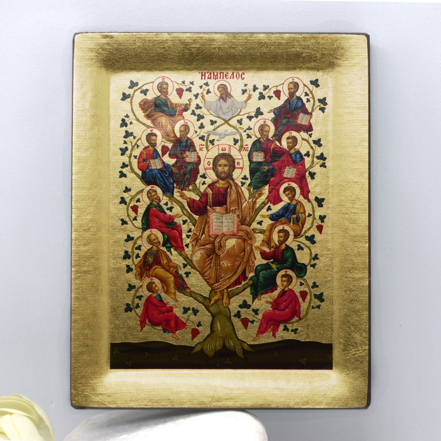 Tree of Life Orthodox Icon – Jesus & Apostles, Byzantine Greek Wall Hanging | Handmade Christian Gift