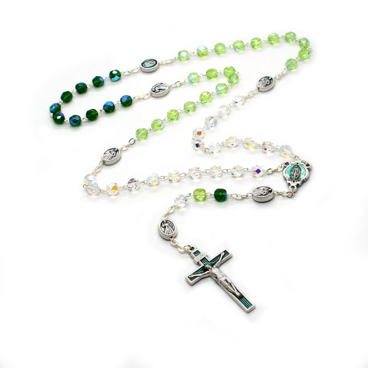 Our Lady of Guadalupe Rosary – Italian Green Crystal Rosary Necklace, Catholic Gift, First Communion