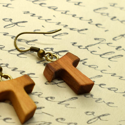Tau Cross Earrings | St. Francis Olive Wood Earrings | Handmade Artisan Jewelry | Christian Gift