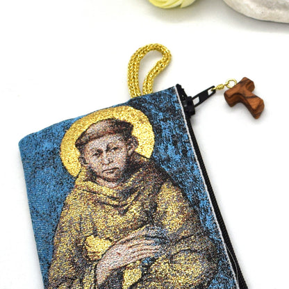 🌿 St Francis & St Clare Rosary Pouch – Handmade Tapestry Coin Holder – Catholic Gift