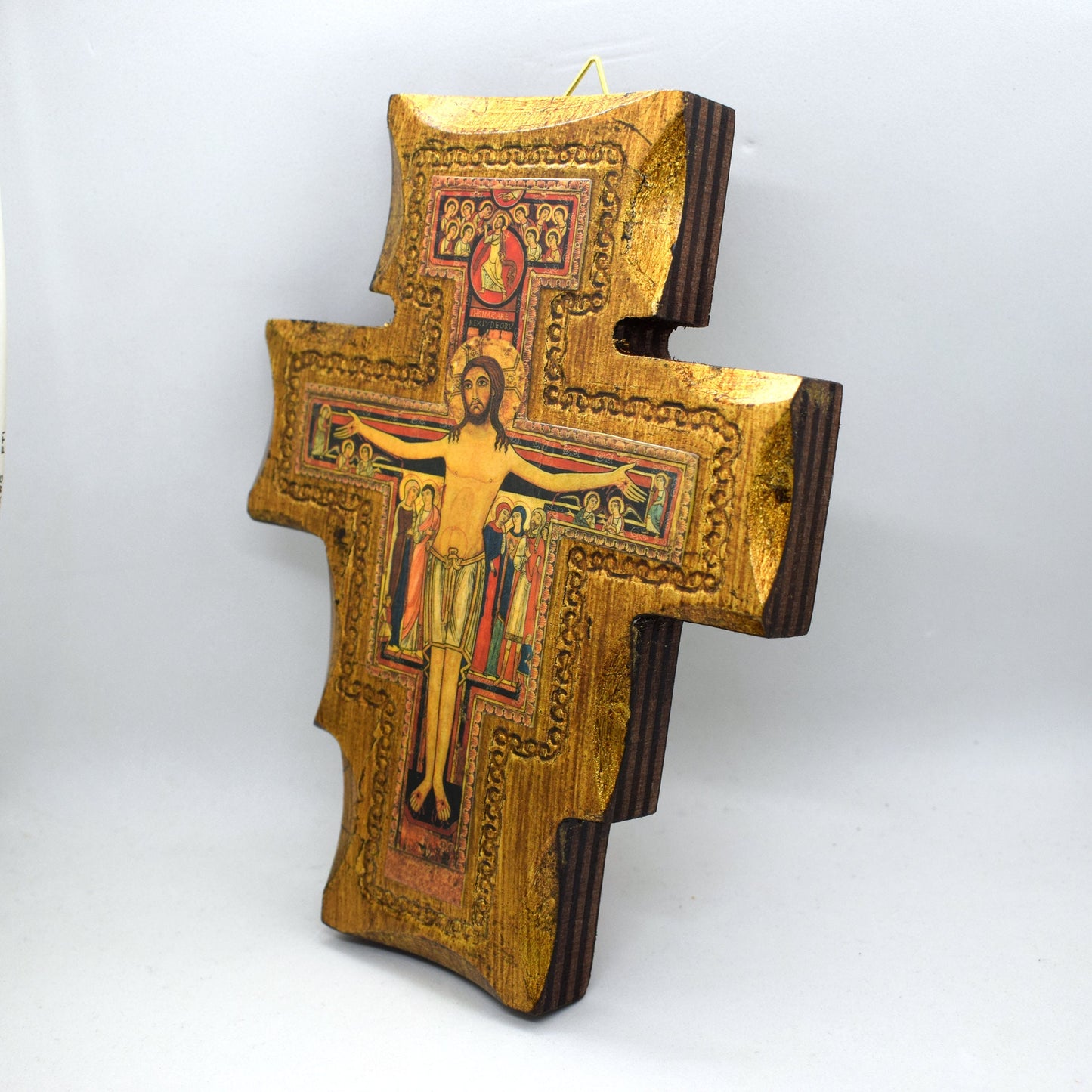 San Damiano Wooden Crucifix – Handmade Religious Icon Wall Cross, Catholic Gift from Italy