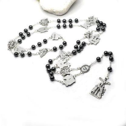 Stations of the Cross Rosary – Hematite Beads, Handmade Italian Via Crucis Chaplet - Grani di Senape Studio